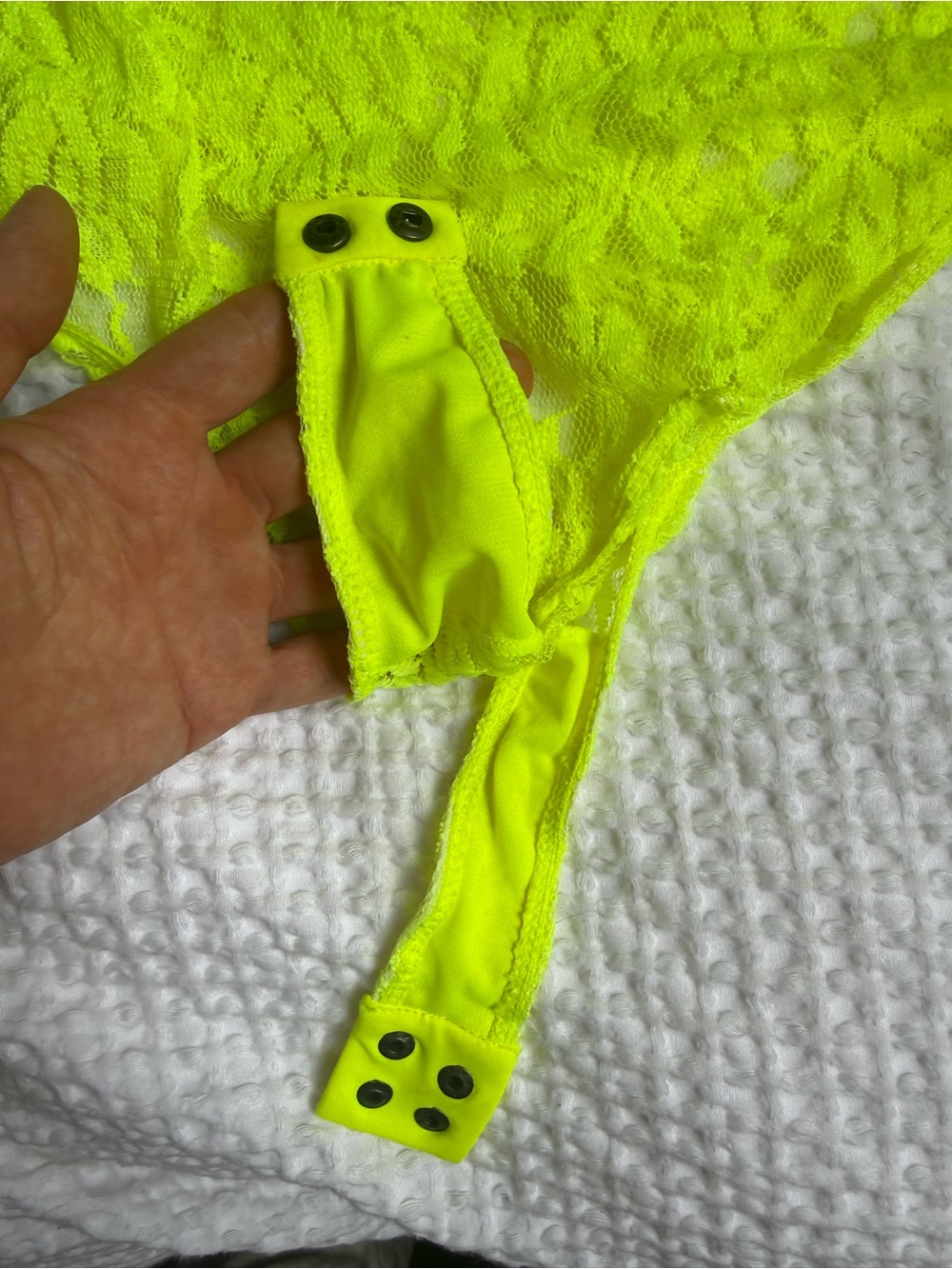 Jonathan Simkhai x Revolve Neon Yellow Lace Long Sleeve Bodysuit size Large - Picture 8 of 11